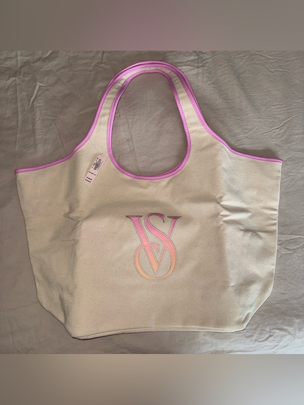 Victoria's Secret Cream Tote with Pink Trim and Gradient VS Logo NWT